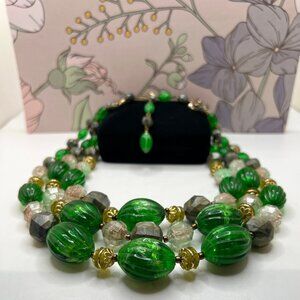 Germany Triple Strand Green Acrylic Bead Necklace